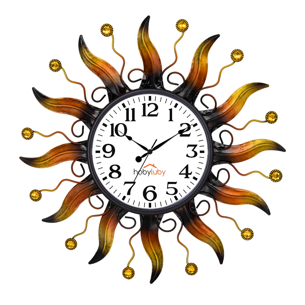 13'' Indoor Outdoor Clocks, Sun Wall Clock Silent Non-Ticking for Patio, Home Decorations