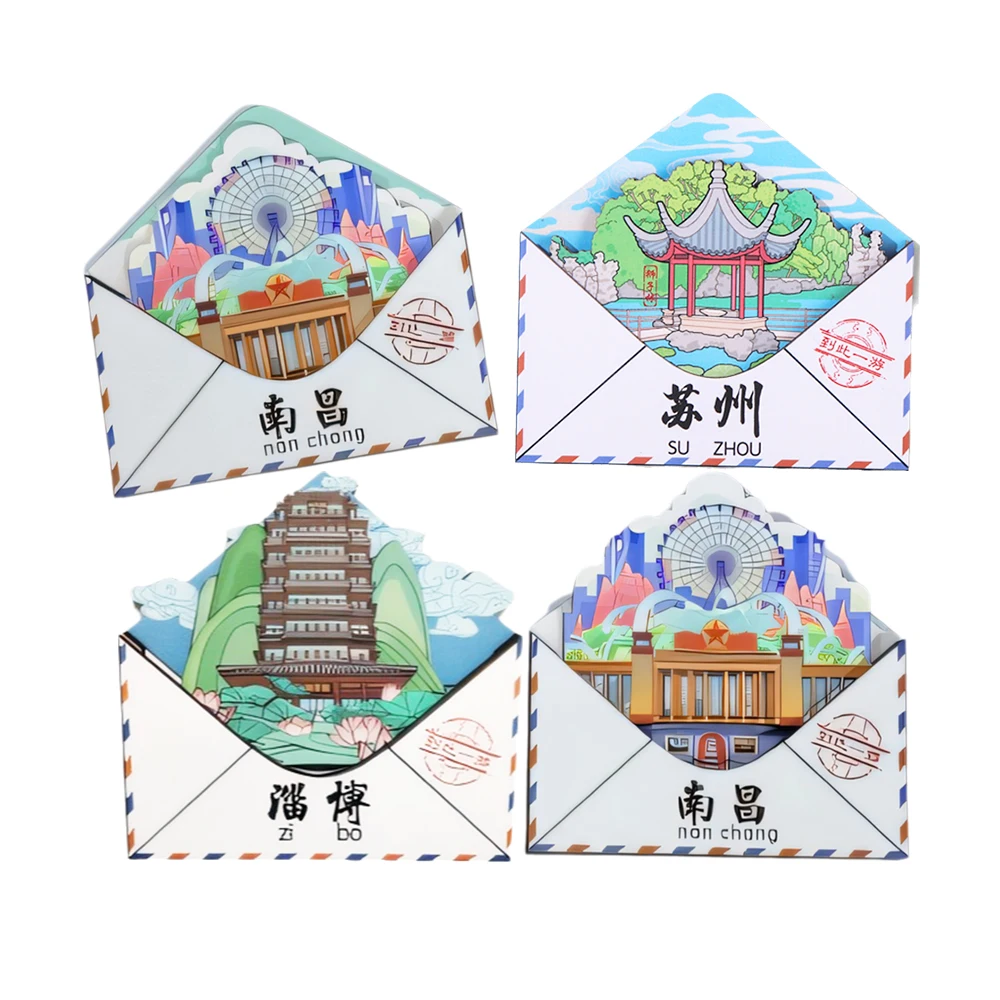 Wooden Refrigerator Magnets in Envelope Style Custom Logo Plywood Magnet Uv Printed Countries Carvings Frames 3D