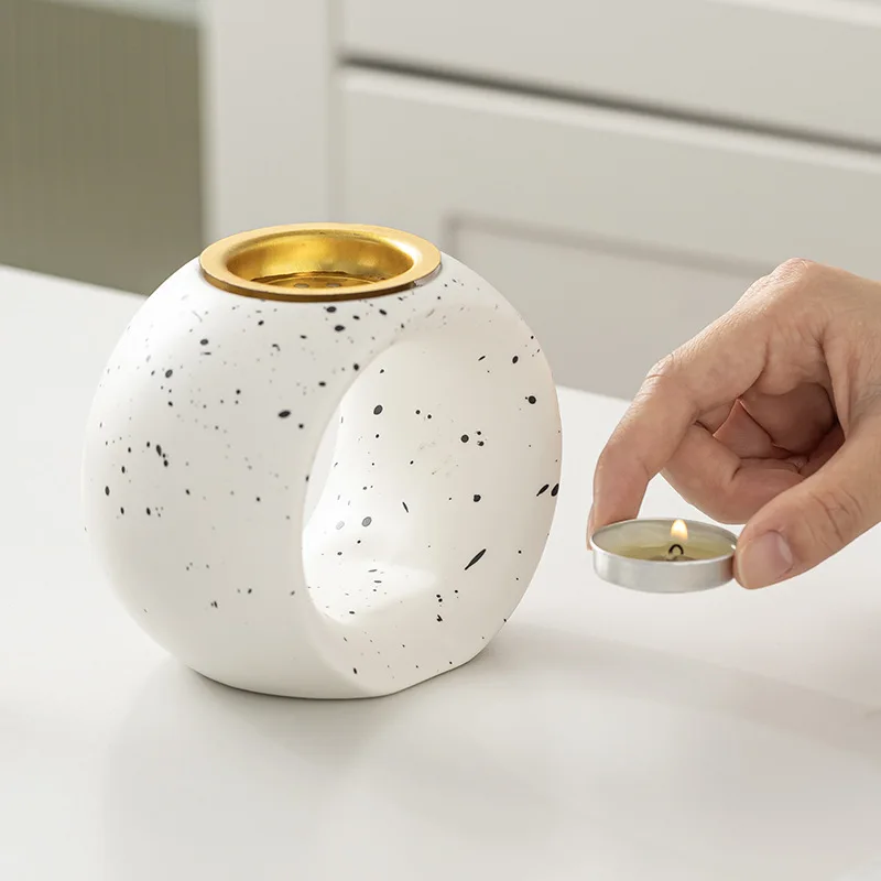 Brûleur à Huiles Essentielles En Céramique – Design Doré Et Blanc – Parfait Pour Aromathérapie Et Décoration