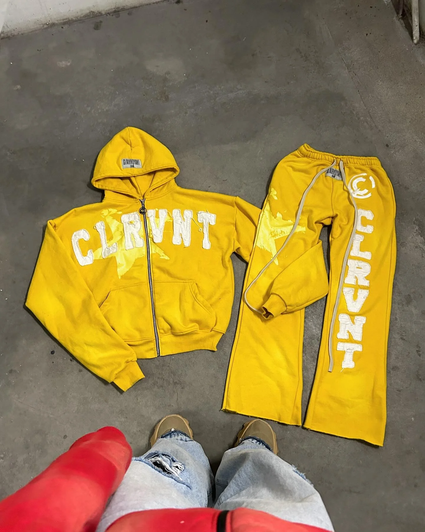Custom Unisex Embroidery Applique Distressed Zip up Acid Wash Sweatsuits Sweatpants and Hoodies Sets Flared Tracksuits for Men gallery 8