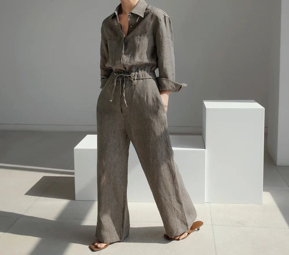Latest Autumn Solid Color 2025 Jumpsuit Women Long Sleeve Jumpsuit Cotton Jumpsuit