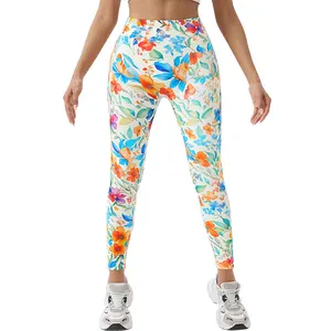 Women's Tight Yoga Pants Floral Printed Design High Waist High Elasticity Nylon Spandex Soft  Breathable Long Pants
