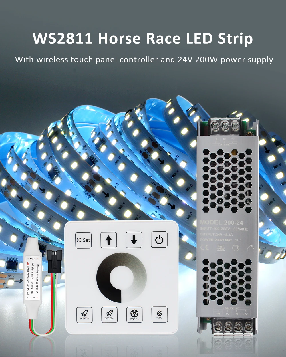 10M 15M DC24V WS2811 Horse Race LED Strip 120Leds/M Running Water ...
