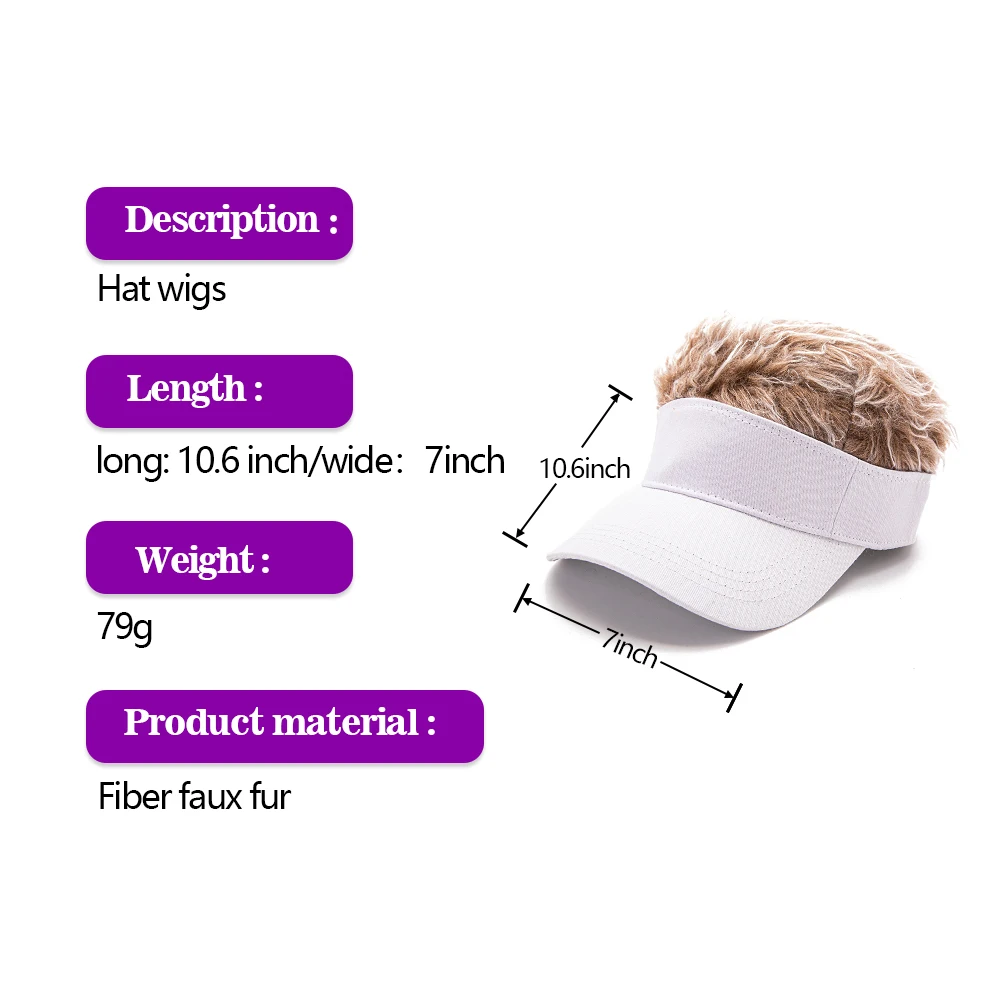 Golf Baseball Cap With Fake Hair Cap Sun Visor Fun Toupee Hats Mens