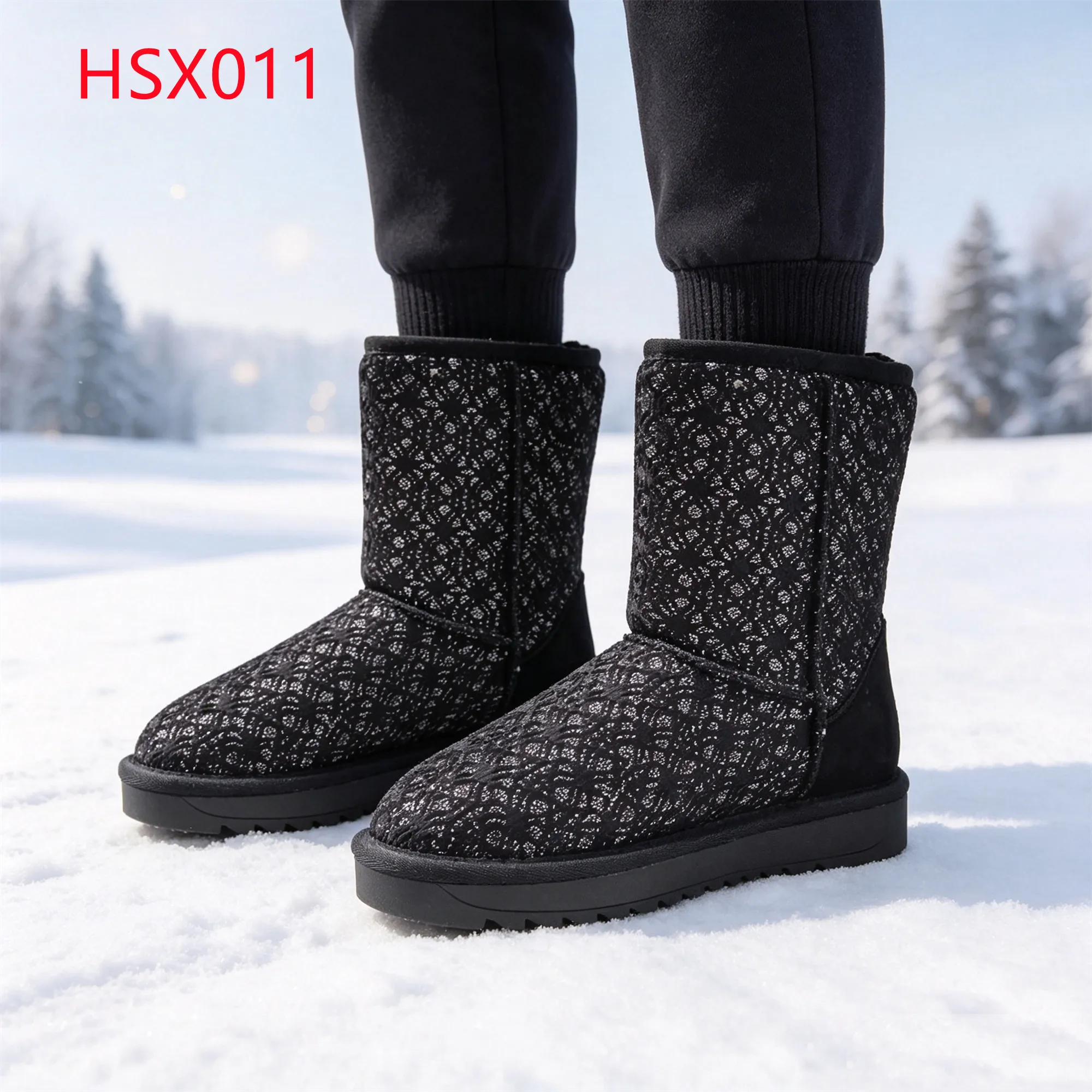 LXG,winter Party Wear Glitter Jacquard Upper Hua Singh Snow Boots Cold Weather Fully Real Wool Lined Lady Winter Boots HSX011