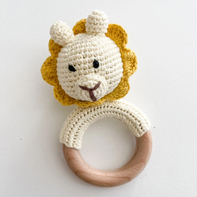 Игрушки для новорожденных, деревянное кольцо, погремушки с животным дизайном