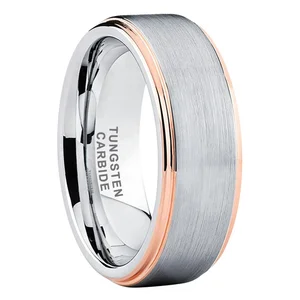 Coolstyle Jewelry 8mm Wholesale Stepped Two Tone Rose Gold Tungsten Wedding Band for Men Women Fashion Engagement Finger Rings
