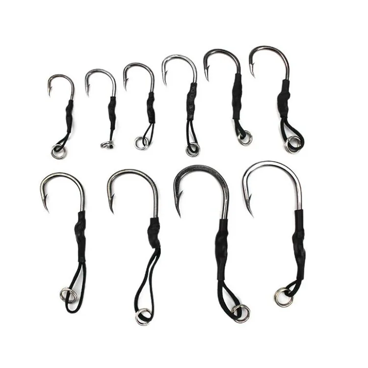 1pc Carbon Steel hooks Assist Hooks Metal Barbed Jigging Fishing Hook w/ PE Line 