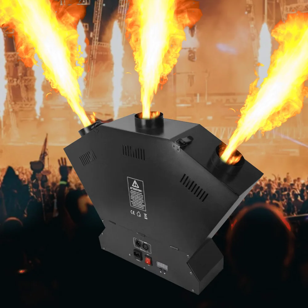 200W Three-Head Stage Flame Machine Electric DJ Band Show Effect Colorful DMX512 Fire Spraythrower