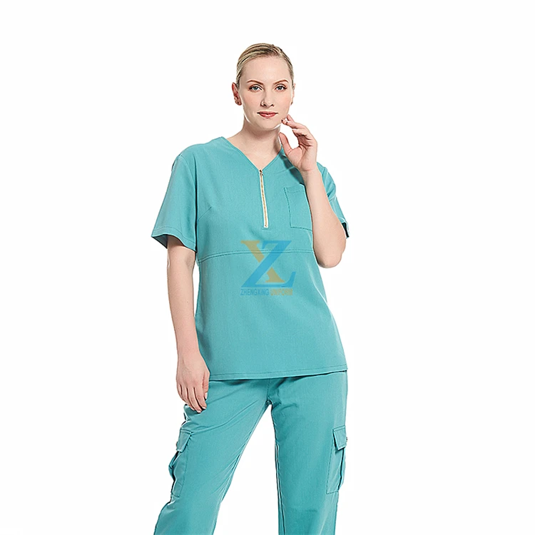 2 pieces Women Doctors Nurse Uniform Suit Set Work Outfit V-Neck Top Long Pants