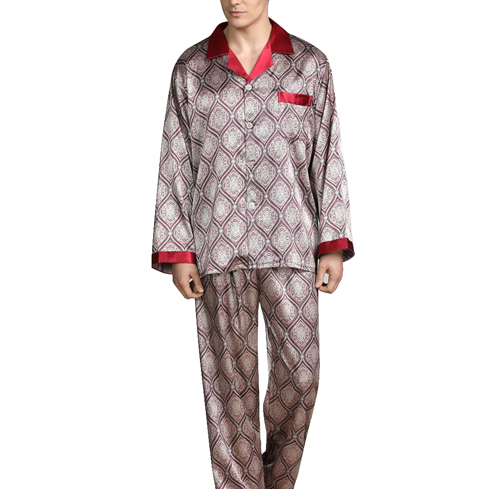 Wholesale Men's Stain Silk Pijama Set Full Length Sleepwear Modern Style  Soft Cozy Satin Printed Men Sets Color Grey Black Men's Pajama From  m.