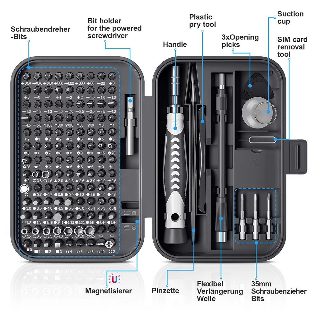 Professional 130-in-1 Multi Bit Screwdriver Set Laptop Mobile Phone DIY Repair Tool Kit Chrome Box Includes Phillips Slotted