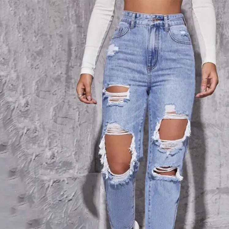 Jeans Skinny Strappati Elasticizzati Per Ragazza - Denim Sbiadito Con Tasche