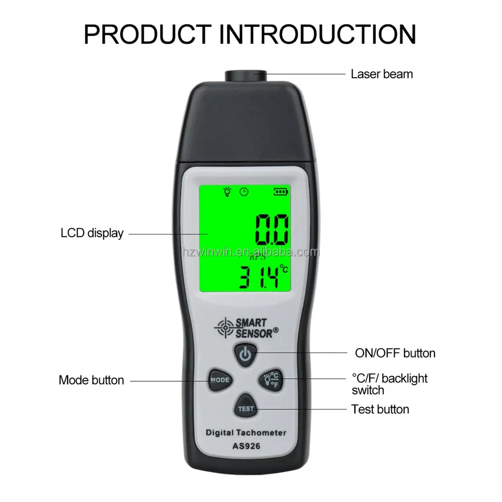 AS926 Non-contact tachometer Rotational Speed Meter Speedometer photoelectric Tachometer 100~30000RPM for Car motor