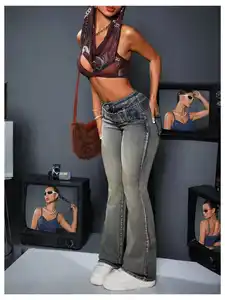 Hot Girl Summer Casual Cargo Pants Low Waist Denim Boot Cut Regular Fit Y2K Quick Dry Logo Decoration All-Match Street Women's