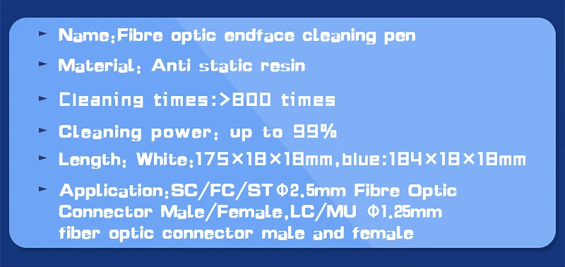 Factory LC/SC/FC/ST One-Click Cleaner Tool 1.25mm and 2.5mm Fiber Optic Cleaning Pen 800+ Cleans Fiber Optic Cleaner details