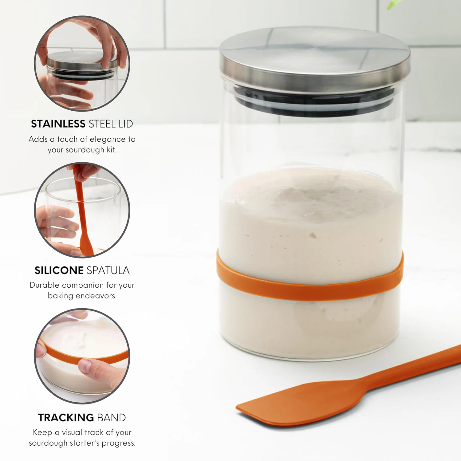 66 Oz Sourdough Starter Kit - Wide Mouth Glass Jar With Scale, Thermometer & Accessories