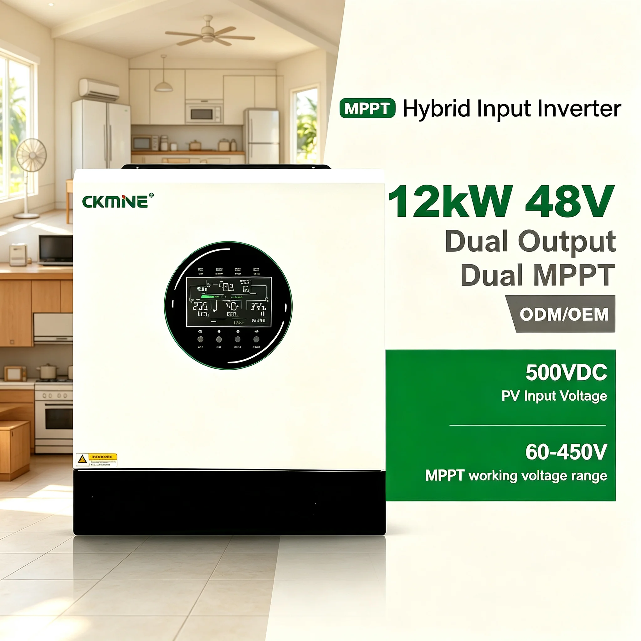 CKMINE 12-kW-Wechselrichter für netzunabhängige Hybrid-Anlagen mit doppeltem Eingang und doppeltem Ausgang; Solar-Wechselrichter mit reiner Sinuswelle für häusliche Solaranlagen; Großhandel direkt ab Fabrik