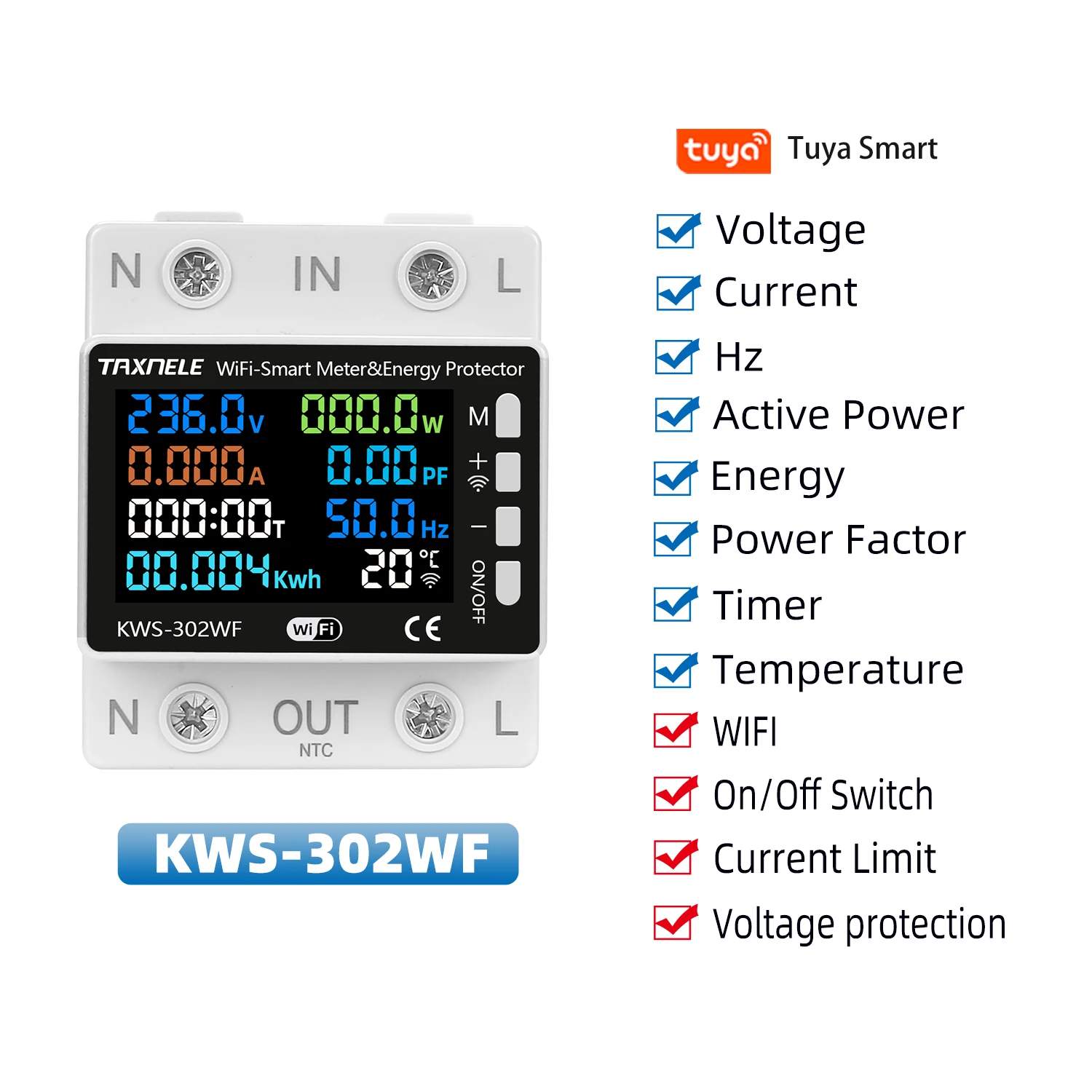 63A Tuya WIFI Smart Switch Circuit Breaker Energy Meter KWh Power Metering Timer Relay Remote Control Voltage Protect Smart Life