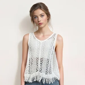 Vintage Hollow Crochet Knitted Casual Floral Sleeveless Summer Eco-Friendly 100% Cotton Loose Slimming Women Vest