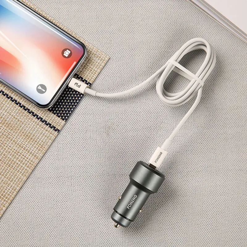 Металлическое автомобильное зарядное устройство FONENG C14 18 Вт PD для быстрой зарядки с двумя