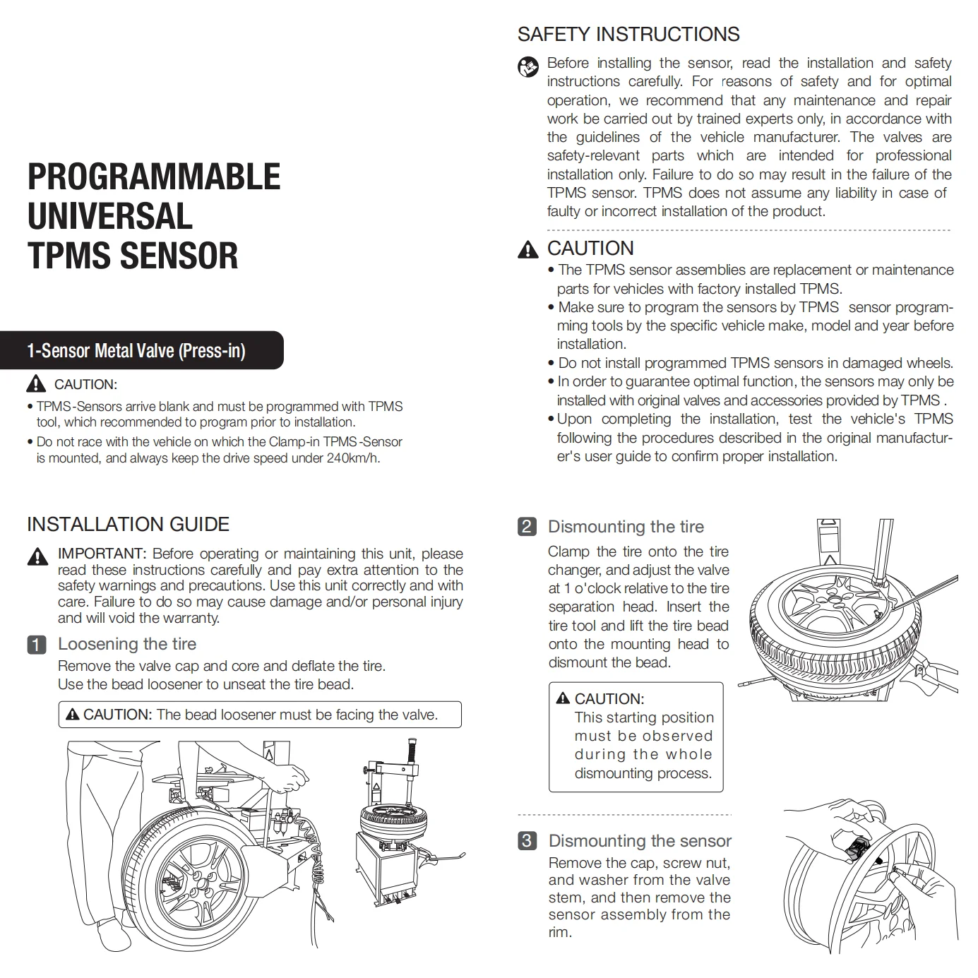 TPMS MX-Sensor Metal/Rubber Valve Programmable Universal TPMS sensor ...