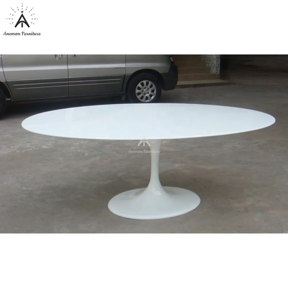 AF T158 Italian Design White Coated Fiberglass Oval Tulip Dining Table