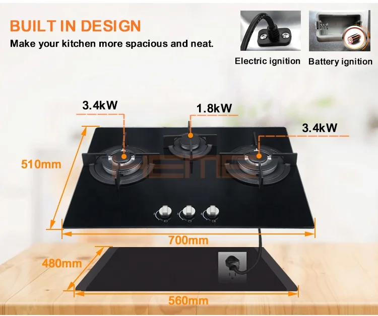 Alibaba.com: 3-burner 70cm glass cooktop with double wok burner ...