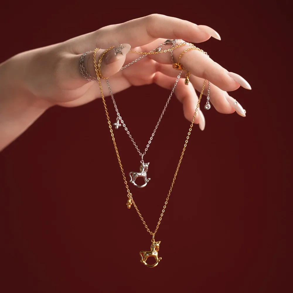 KAKODIY Petite Design Pendant 925 Sterling Silver Rhodium Plated 18K Gold Plated Chain 5A Cubic Zirconia Four Leaf Clover Horse Pendant Necklace detail 1