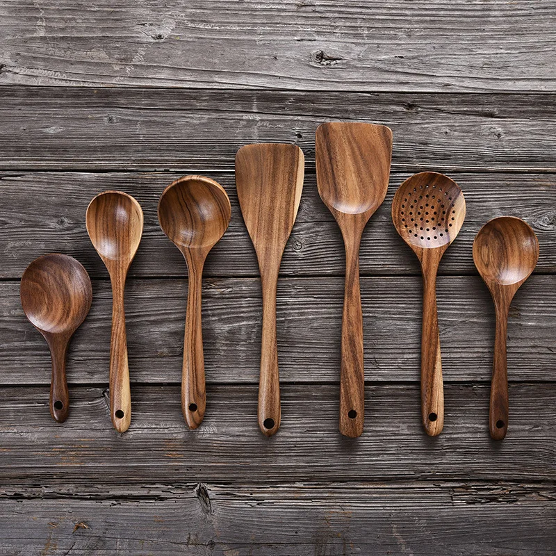 ICUTEDIY Soup Spoons Teak Solid Wood Spatula Kitchen Stir-Fry Soup Wooden Spoon Wooden Shovel,Big Spoon 