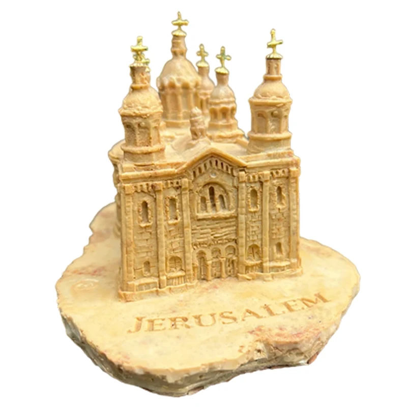 ديكور منزلي يدوي الصنع بأسلوب كلاسيكي قديم ومخصص: نموذج صغير من الراتنج بلون الرخام لمدينة القدس المقدسة (أرض الميعاد)، يُستخدم كتذكار.