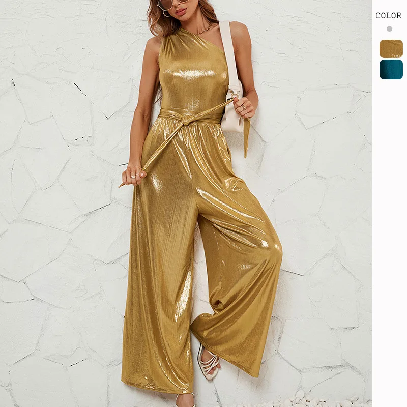 2024 Spring and Summer New Foreign Trade Women's Suspenders Sexy Suit Jumpsuit Open Back Waist Trousers Wide Leg Pants Dress