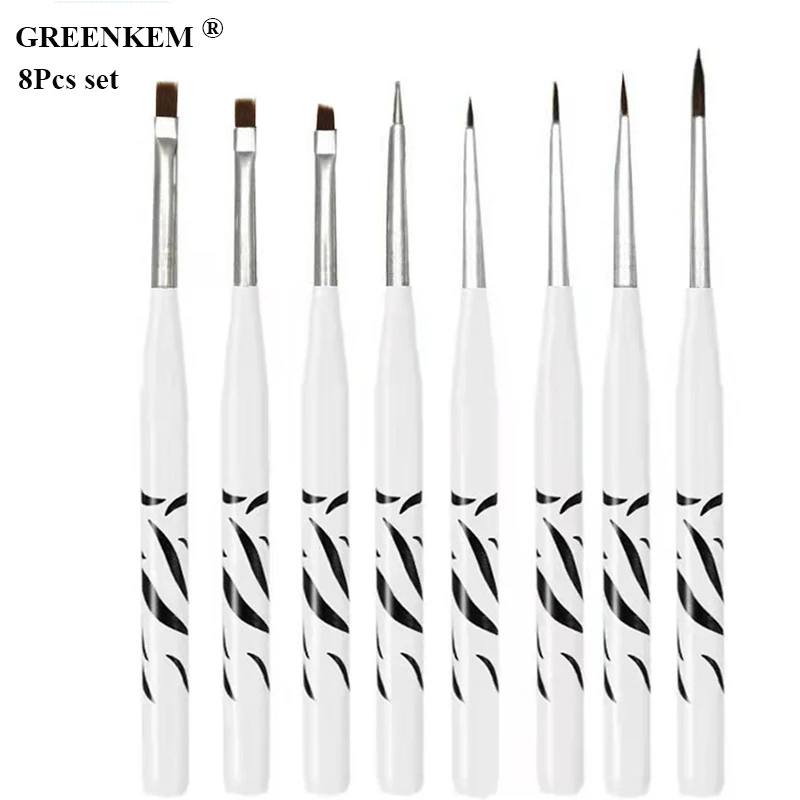 8pcs/set Nail Brush New Zebra Pattern White French Stripes Shape Lines