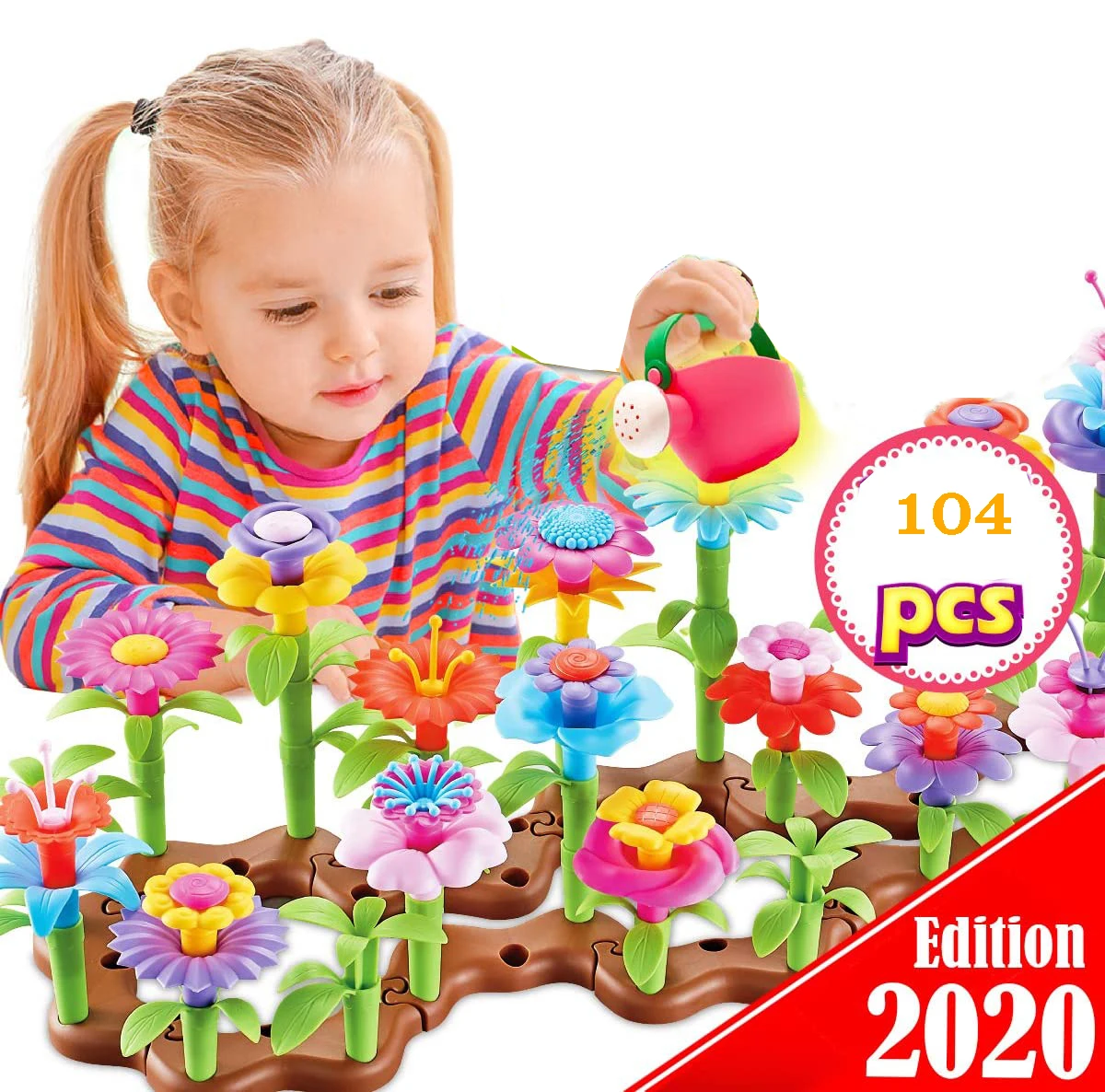 Educational Toy Gardening Play Kids 104pcs Diy Build Bouquet Set 