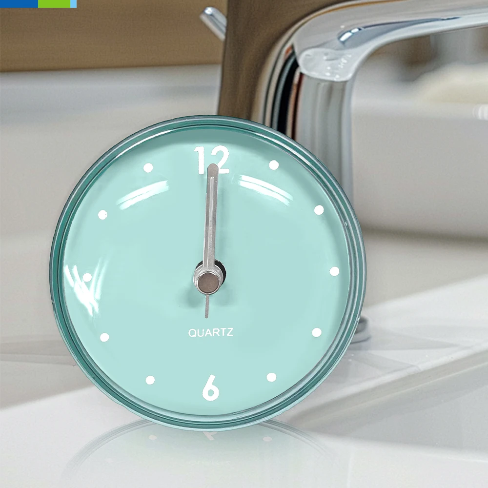 Home Decoration Mini Quartz Analog Circular ABS Bathroom Wall Clock for Living Room and Wall Suction Feature for Home Decor