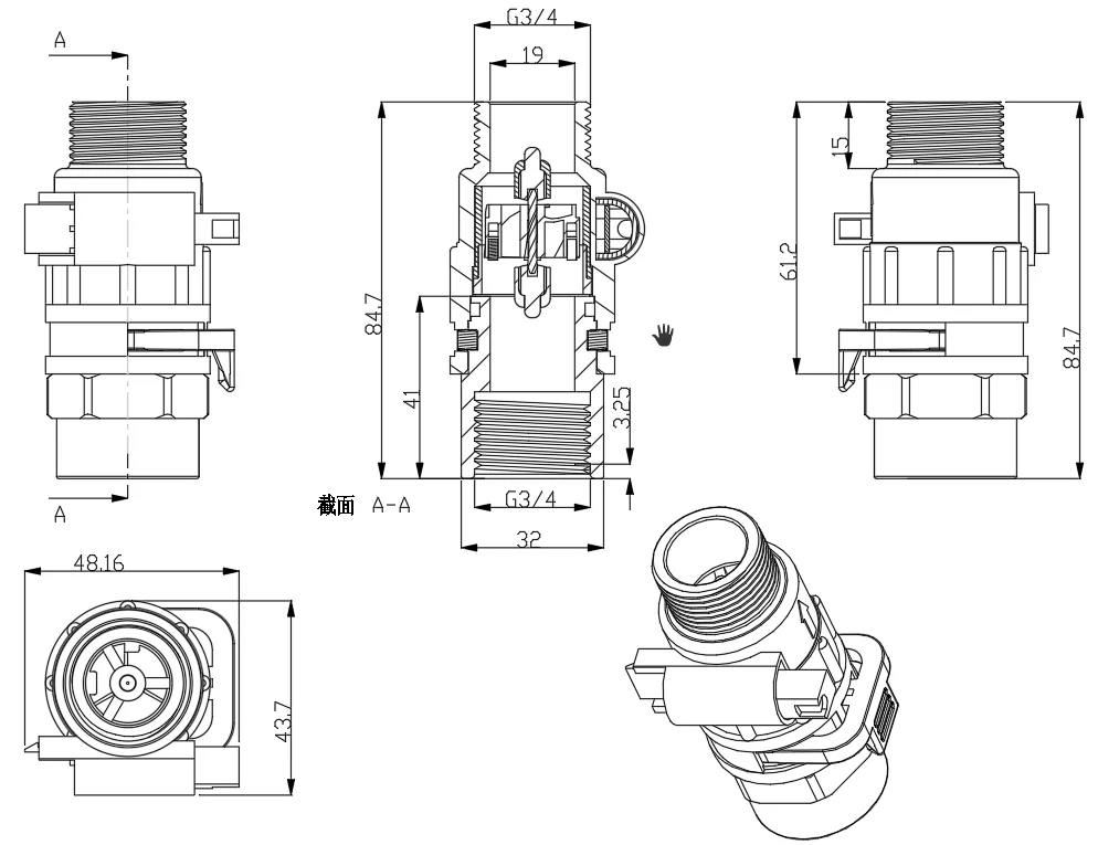 Detachable ZJMAZ-20 3/4'' DN20 Water Sensor 1-40L/min Nylon Inlet Thread Hall Effect Control OEM Supported DC3.5-24V NPN Pulse