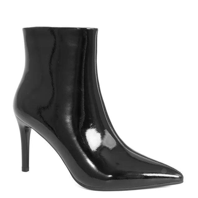 YZY wholesale OEM women high thin heel light black patent leather ankle heeled boots