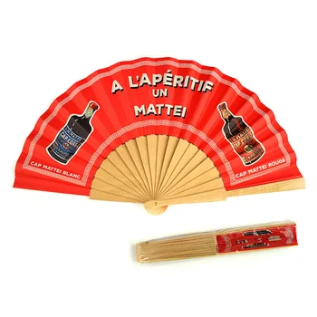 Antique Cheap Promotion Custom Full Color Bamboo Folding Fans Wood Foldable Fabric Hand Held Fan