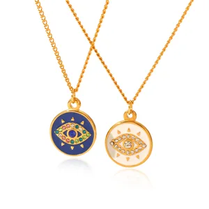 MW New Waterproof 18K Gold PVD Plated Stainless Steel with Zircon Drip Oil Devil Eye Pendant Necklace for Women