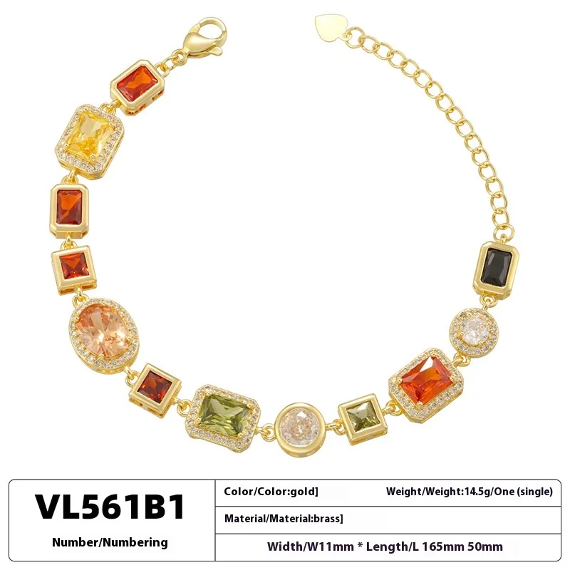 Cubic Zirconia Charm Bracelet Iced Out Emerald Diamond Bezel Tennis Link Bracelet 18K Gold Plated Multi Gemstone Bracelet Unisex