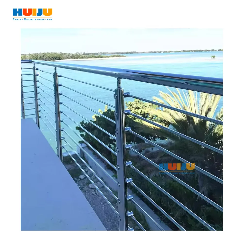 HJ Decking Balustrade Kit Pipe Baluster Stainless Steel Tube Handrail Crossbar Railing Posts Floor Side Mount 36" Solid Rod