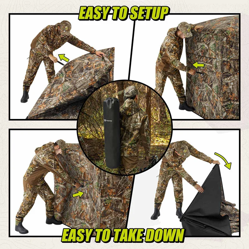 Portable Hunting Blind 270/360 Degree See Through Ground Blind for Deer Hunting, 2-3 Person Pop-up Hunting Deer Blind