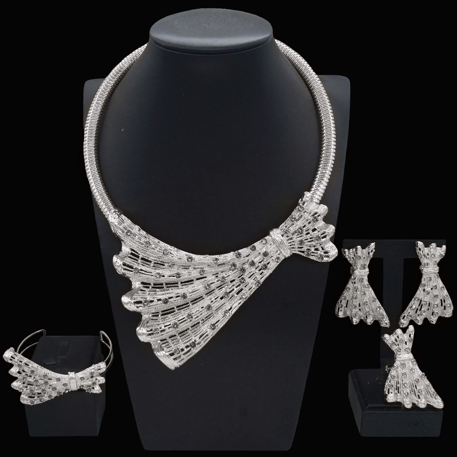 yulaili Rose Gold 925 Sterling Silver Necklace \u0026 Earrings Set for Women's Party Rose Gold 925 Sterling Silver Necklace \u0026 Earrings Set For Women's Party