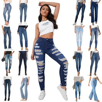 Factory wholesale customized women's ripped jeans fashion hip hop ripped jeans high waist ripped jeans pencil pants
