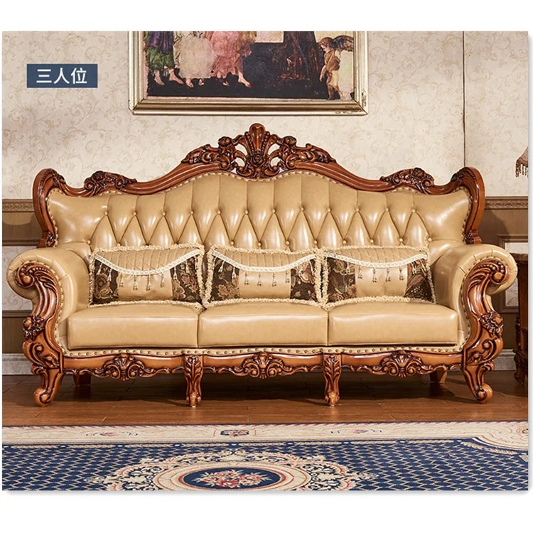 High Quality European Antique Living Room Sofa - Genuine Leather