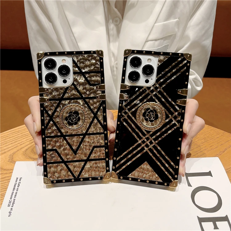 Luxury Grid Leather Square Phone Case For OPPO Reno 4 5 A93 S5 A52 C21  Realme 7