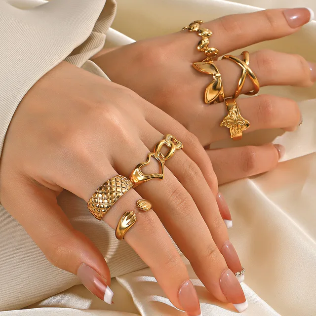 New Arrival Custom 18K gold plated Dainty Finger Ring Paper Clip Chain Shape Real Gold Ring Jewelry