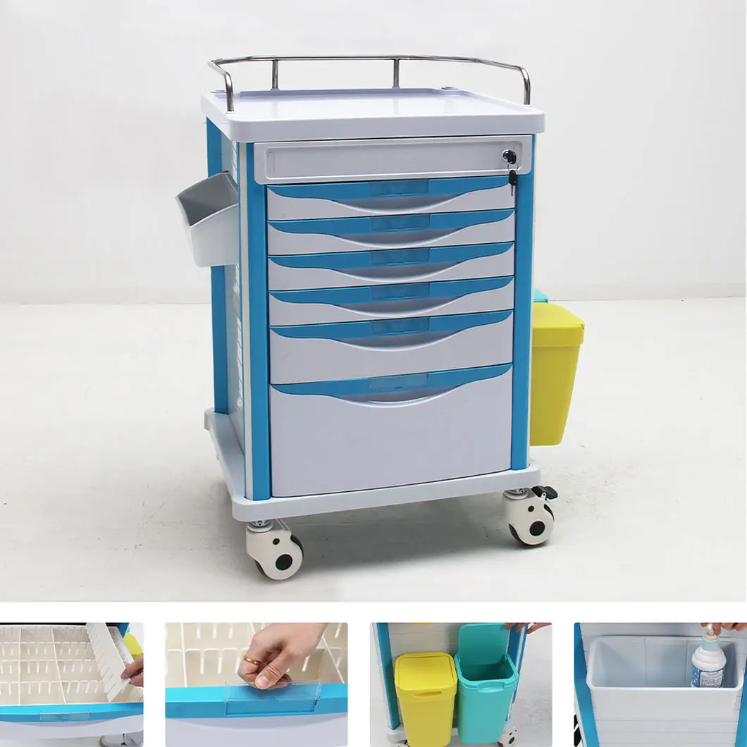 Hospital Use Various Type ABS Medical Emergency Cart Trolleys with Drawers
