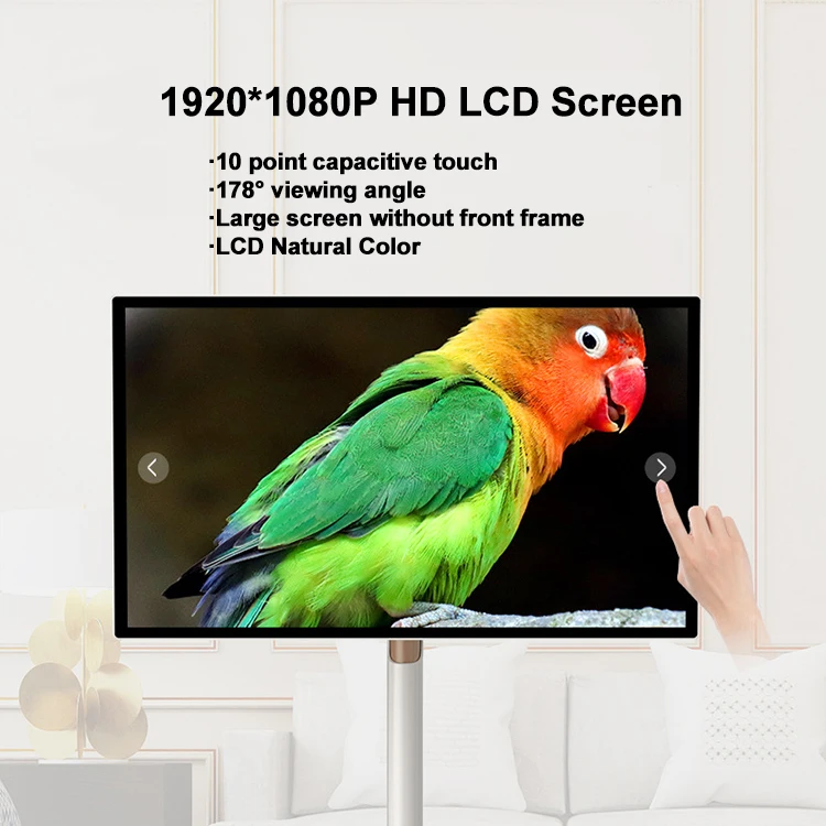SEEWORLD Interactive Touch Screen Display 21.5 22 Inch Movable Portable TV 6+128 GB White Mobile Smart TVs with Charging Battery