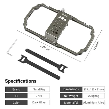 SmallRig-3155 Universal Handle Handgrip Mobile Phone Video Phone Grip Cage for iphone Aluminium Alloy Features 2 Cold Shoe Mount product image